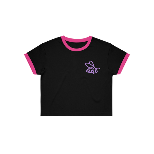 honey revenge Bee Emblem Black/Pink Cropped Tee